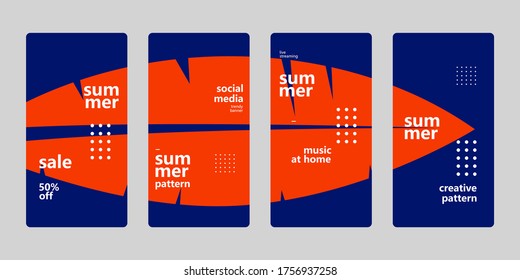 Set of trendy social media banner background template with summer theme and tropical banana leaves shape