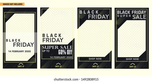 Set of Trendy Social Media Stories, for business fashion design. Black Color Design