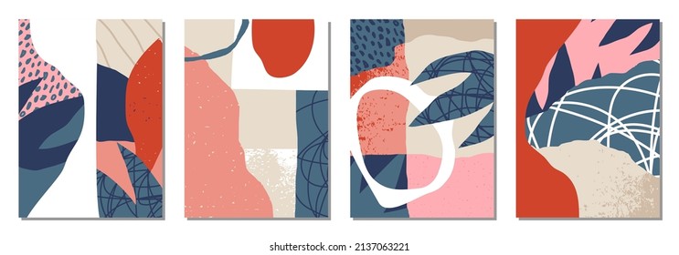 Set of trendy social media templates with abstract organic shapes composition in contemporary collage minimal style
