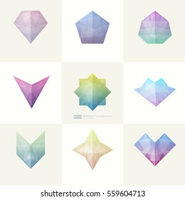 Set of trendy soft mesh facet crystal gem geometric logo icons. Abstract shapes for business visual identity- triangle, polygons and rectangular designs