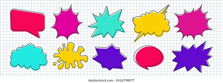 Set of trendy speech bubbles. Emotional message. Vector illustration elements. School sticker for collage or note.