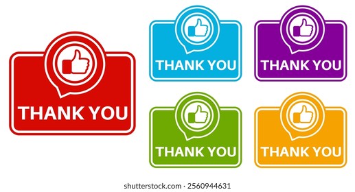 set trendy stylish colorful thank you labels icon. thumbs up symbol sign social media template design vector illustration