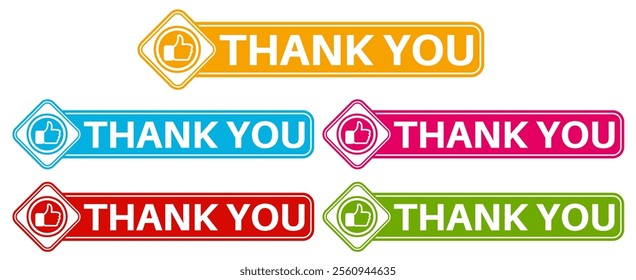 set trendy stylish colorful thank you labels icon. thumbs up symbol sign social media template design vector illustration