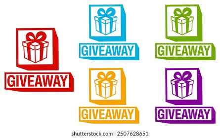 Set trendy Stylish giveaway icon labels. Mystery box gift prize sign sticker icon design vector illustration