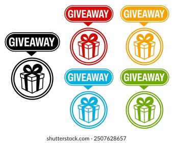 Set trendy Stylish giveaway icon labels. Mystery box gift prize sign sticker icon design vector illustration