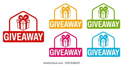 Set trendy Stylish giveaway icon labels. Mystery box gift prize sign sticker icon design vector illustration