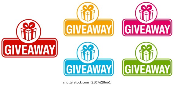 Set trendy Stylish giveaway icon labels. Mystery box gift prize sign sticker icon design vector illustration