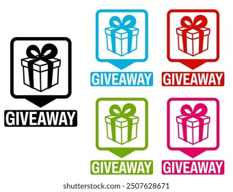 Set trendy Stylish giveaway icon labels. Mystery box gift prize sign sticker icon design vector illustration