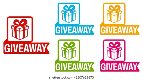 Set trendy Stylish giveaway icon labels. Mystery box gift prize sign sticker icon design vector illustration