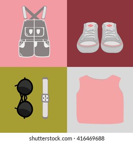 Set of trendy summer clothes. Vector illustration.