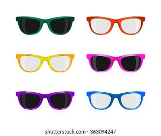 set trendy sunglasses various colors on white