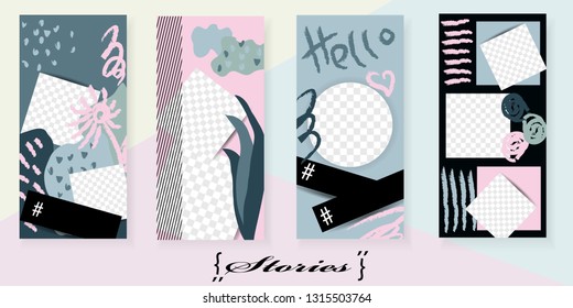 Set of trendy templates for Instagram stories. Vector background for social networks. Abstract minimal design. Hand drawn  card.
