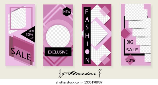 Set of trendy templates for Instagram stories. Vector background for social networks. Abstract minimal design. 