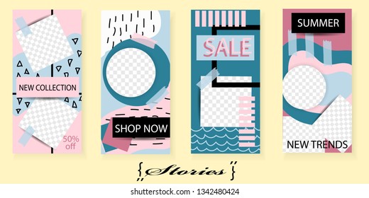 Set of trendy templates for Instagram stories. Vector background for social networks. Abstract minimal design.