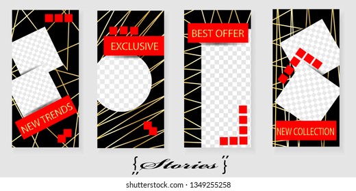 Set of trendy templates for Instagram stories. Vector background for social networks. Abstract minimal design.