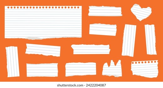 A set of trendy texture paper. Elements for collage or scrapbooking elements. Vector illustrations isolated on a orange background.