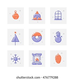 Set of trendy thick line icons of New Year celebration. Greeting icon collection for web design, mobile app, graphic design