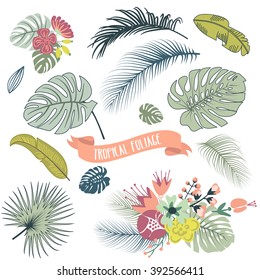 Set of trendy Tropical leaves, Vector illustration