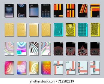 Set of trendy various geometric cover brochure, flyer template. Vector illustration.