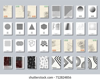 Set of trendy various geometric cover brochure, flyer template. Vector illustration