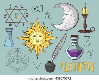 Set of trendy vector Alchemy symbols