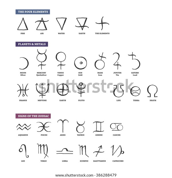 Set Trendy Vector Alchemy Symbols Collection Stock Vector (Royalty Free ...