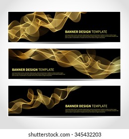 Set of trendy vector banners template or website headers with abstract gold waves background. Vector design illustration EPS10
