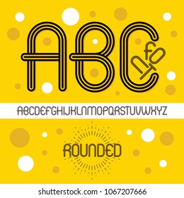 Set of trendy vector capital alphabet letters, abc isolated. Retro rounded type font, script from a to z can be used for logo creation. Created using triple stripy, parallel lines.