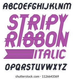 Set of trendy vector capital alphabet letters isolated. Geometric italic bold type font, script from a to z can be used for logo creation. Created using geometric stripes.