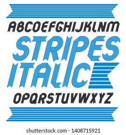 Set of trendy vector capital alphabet letters isolated. Geometric italic bold type font, script from a to z can be used for logo creation. Created using geometric stripes.