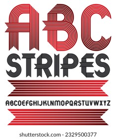 Set of trendy vector capital alphabet letters, abc isolated. Geometric bold type font, script from a to z can be used for logo creation. Made with stripy decoration.

