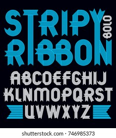 Set of trendy vector capital alphabet letters isolated. Geometric bold type font, script from a to z can be used for logo creation. Created using stripy ornate, parallel lines.