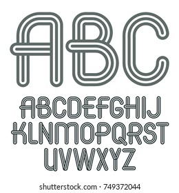 Set of trendy vector capital alphabet letters, abc isolated. Retro type font, script from a to z can be used for logo creation. Created using triple stripy, parallel lines.