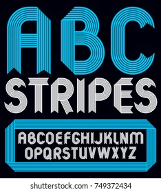  Set of trendy vector capital alphabet letters, abc isolated. Geometric bold type font, script from a to z can be used for logo creation. Created using geometric stripes.