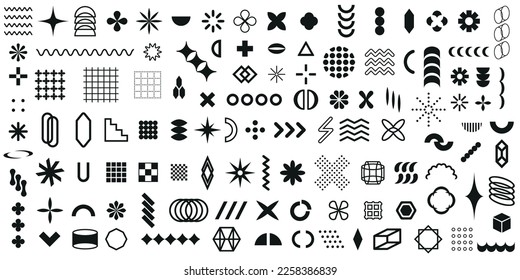 set of trendy vector geometric elements. abstract figures in memphis style, retro, rave, vintage