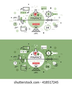 Set of trendy vector illustration concepts of finance. Line flat design hero banners for websites and apps with call to action button, ready to use