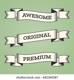 Set of trendy vector vintage retro styled ribbons, banners, labels.