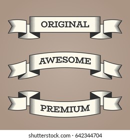 Set of trendy vector vintage retro styled ribbons, banners, labels.