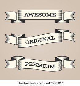 Set of trendy vector vintage retro styled ribbons, banners, labels