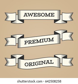 Set of trendy vector vintage retro styled ribbons, banners, labels
