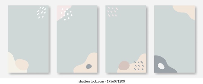 Set of trendy vertical abstract backgrounds. Wavy shapes, modern elements in pastel colors. Template for social media posting, copy space.