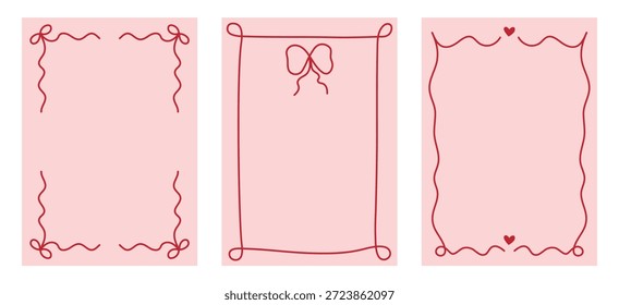 Un conjunto de marcos vintage de moda, dibujados a mano con líneas caprichosas para el día de San Valentín. Marcos de vacaciones de Vector para tarjetas, invitaciones y carteles.