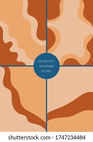 Set of trendy warm colored abstract background pictures. Curvy pastel blobs shapes collection, templates for flier, cover. Tender golden brown, cappuccino, beige. EPS10, editable. 