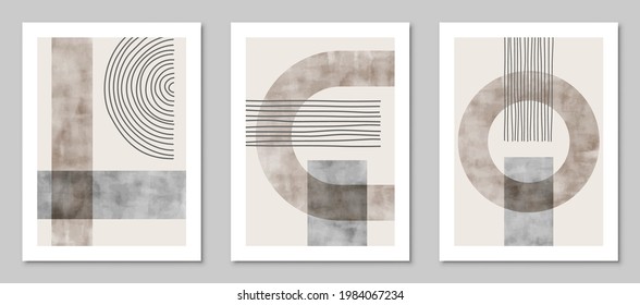 Set von trendigen Wasserfarben abstrakte kreative geometrische minimalistische künstlerische Kompositionen. Vintage Vektordesign für Wanddekoration, Dekoration, Druck, Deckel, Plakat, Karte, Tapete.