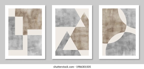 Set of trendy watercolor abstract creative geometric minimalist artistic compositions. Vintage vector design for wall decoration, decor, print, cover, poster, card, wallpaper.