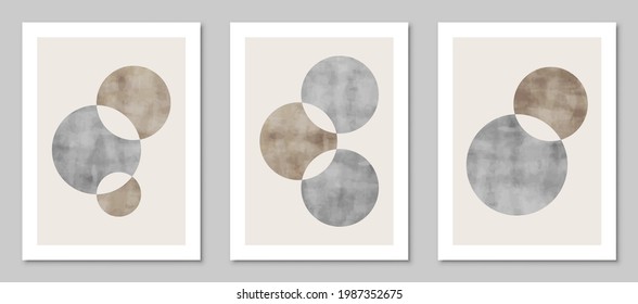 Set of trendy watercolor abstract creative geometric minimalist artistic compositions. Vintage vector design for wall decoration, decor, print, cover, poster, card, wallpaper.