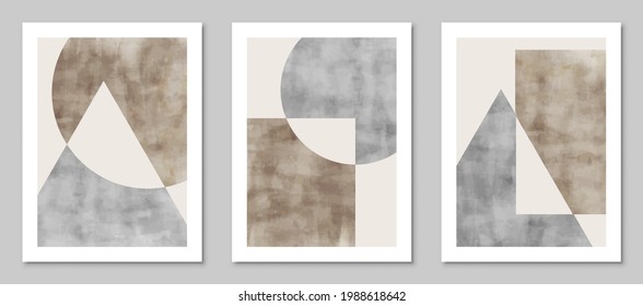 Set of trendy watercolor abstract creative geometric minimalist artistic compositions. Vintage vector design for wall decoration, decor, print, cover, poster, card, wallpaper.