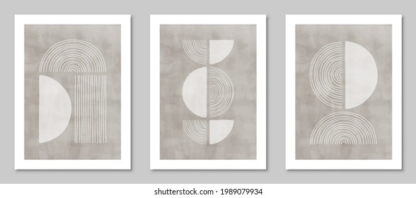 Set of trendy watercolor abstract creative geometric minimalist artistic compositions. Vintage vector design for wall decoration, decor, print, cover, poster, card, wallpaper.