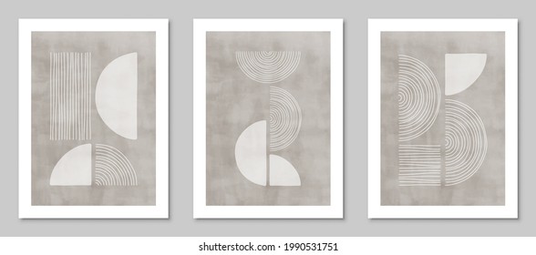 Set of trendy watercolor abstract creative geometric minimalist artistic compositions. Vintage vector design for wall decoration, decor, print, cover, poster, card, wallpaper.