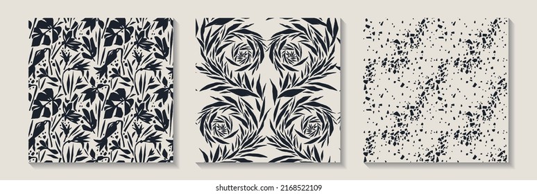Set of trendy white and black abstract organic shapes patterns. Vector